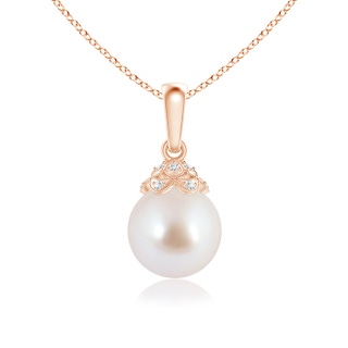 8mm AAA Japanese Akoya Pearl Pendant with Diamond Studded Crown in Rose Gold