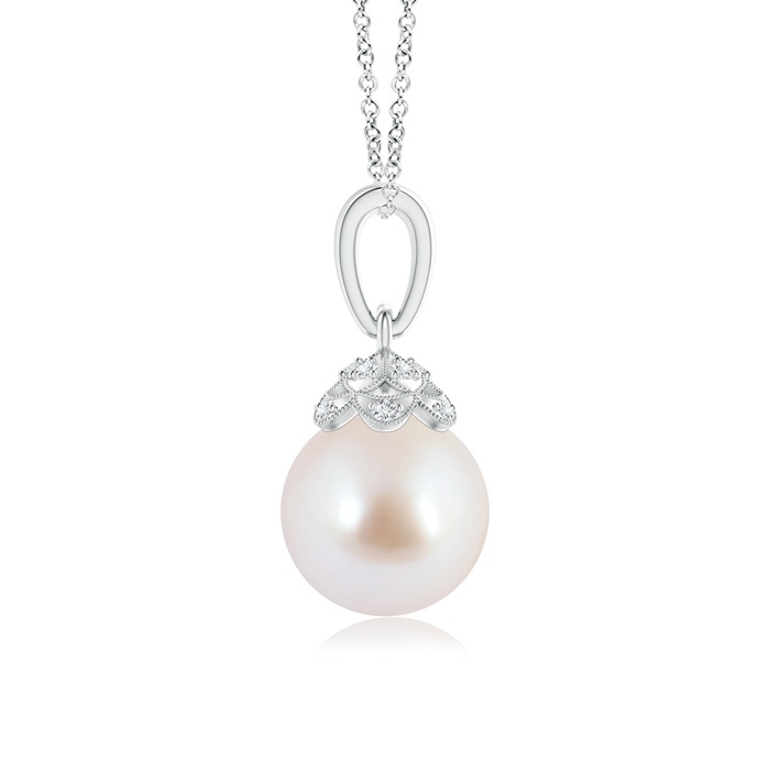 8mm AAA Japanese Akoya Pearl Pendant with Diamond Studded Crown in White Gold Product Image