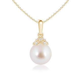 8mm AAA Japanese Akoya Pearl Pendant with Diamond Studded Crown in Yellow Gold