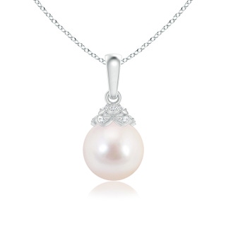 8mm AAAA Japanese Akoya Pearl Pendant with Diamond Studded Crown in White Gold