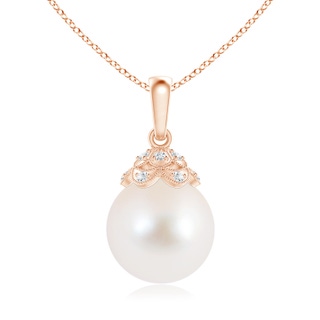 10mm AAA Freshwater Pearl Pendant with Diamond Studded Crown in Rose Gold