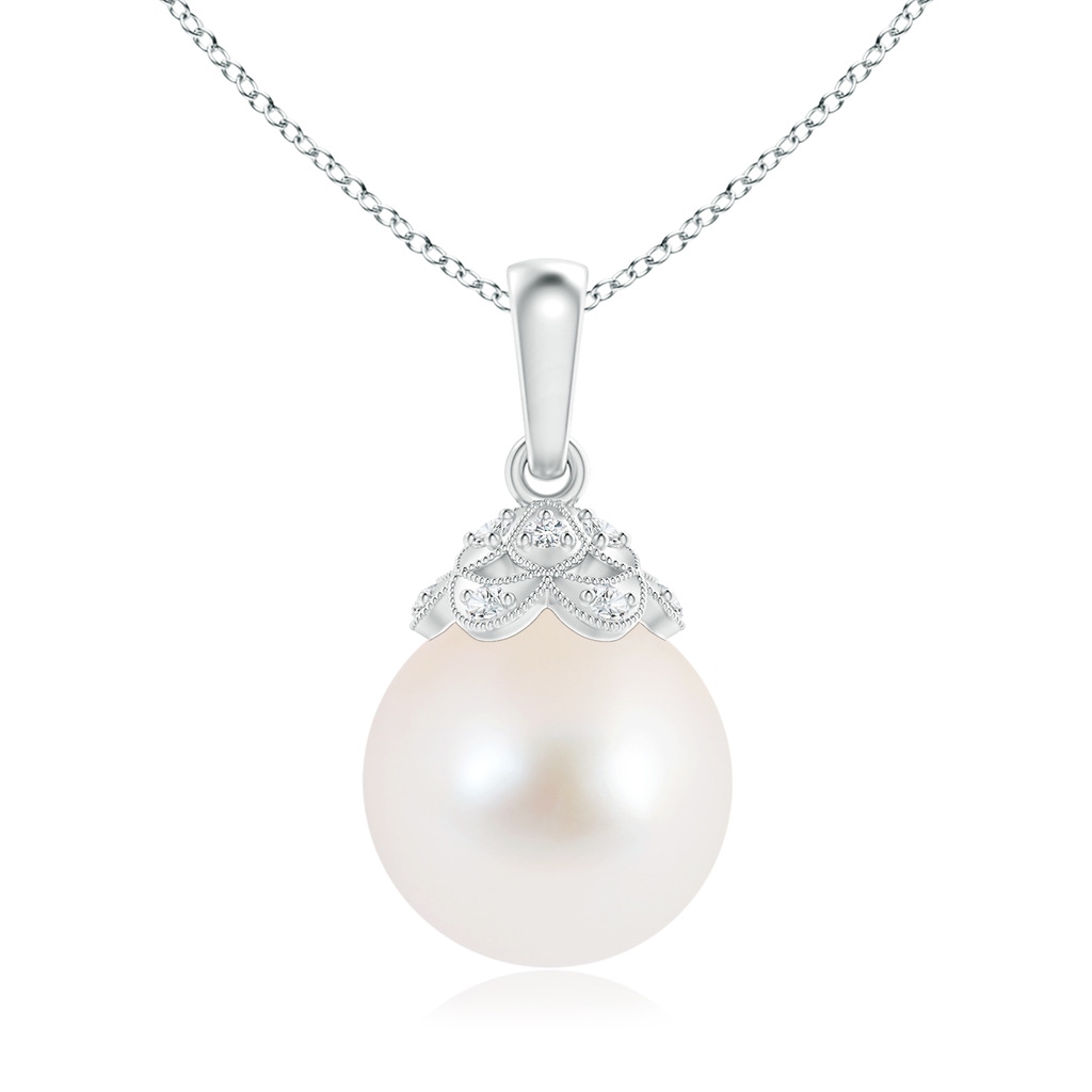 10mm AAA Freshwater Pearl Pendant with Diamond Studded Crown in White Gold 