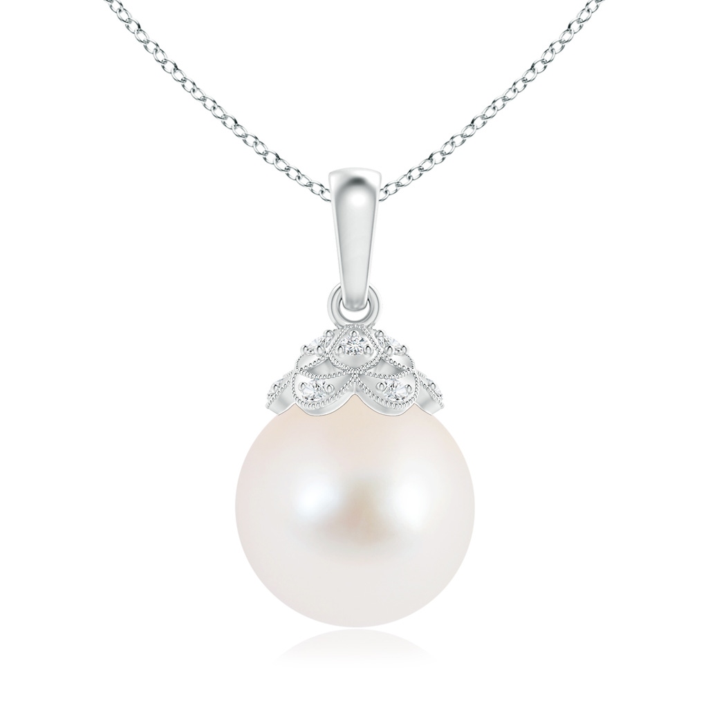 10mm AAA Freshwater Pearl Pendant with Diamond Studded Crown in White Gold