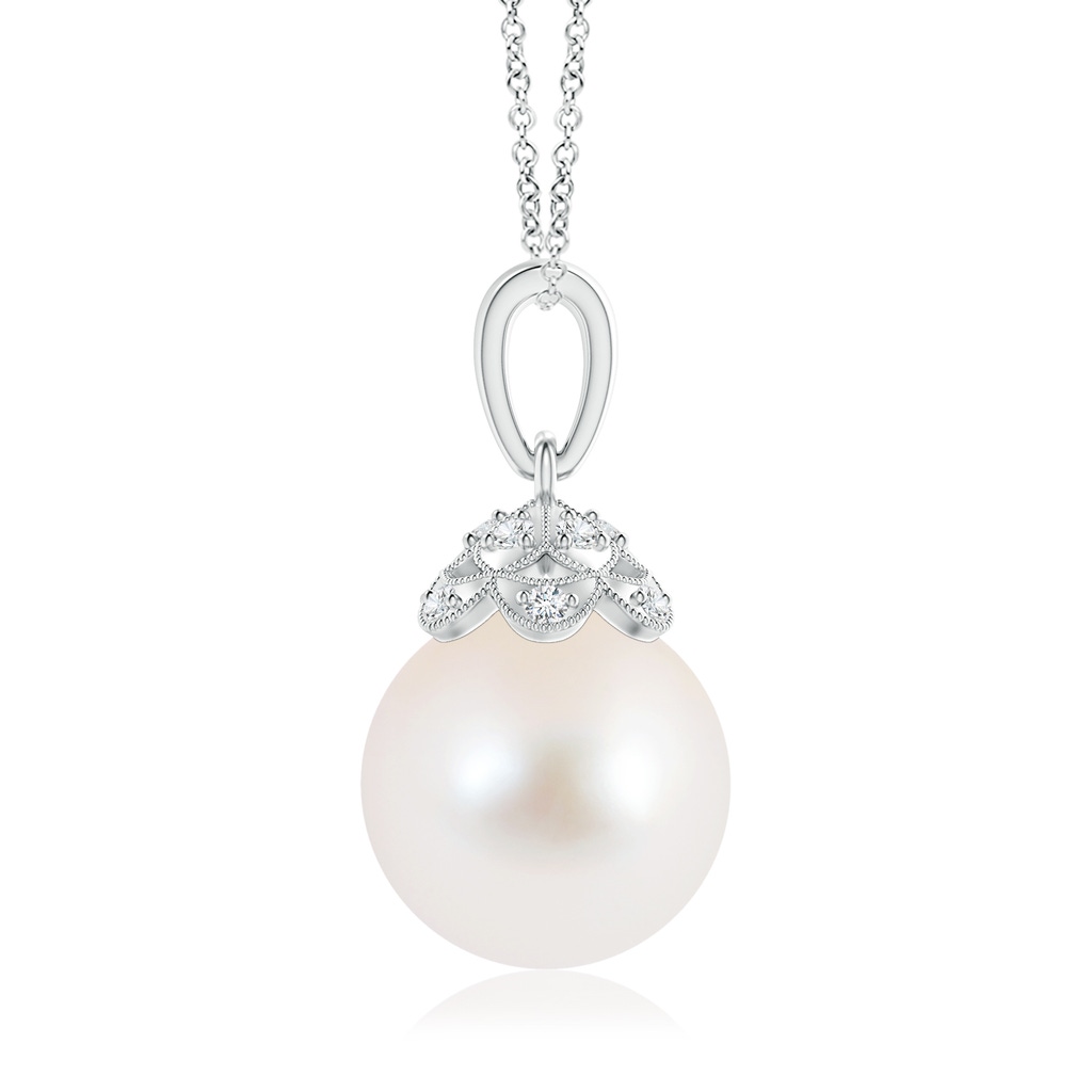 10mm AAA Freshwater Pearl Pendant with Diamond Studded Crown in White Gold Product Image