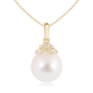 10mm AAA Freshwater Pearl Pendant with Diamond Studded Crown in Yellow Gold