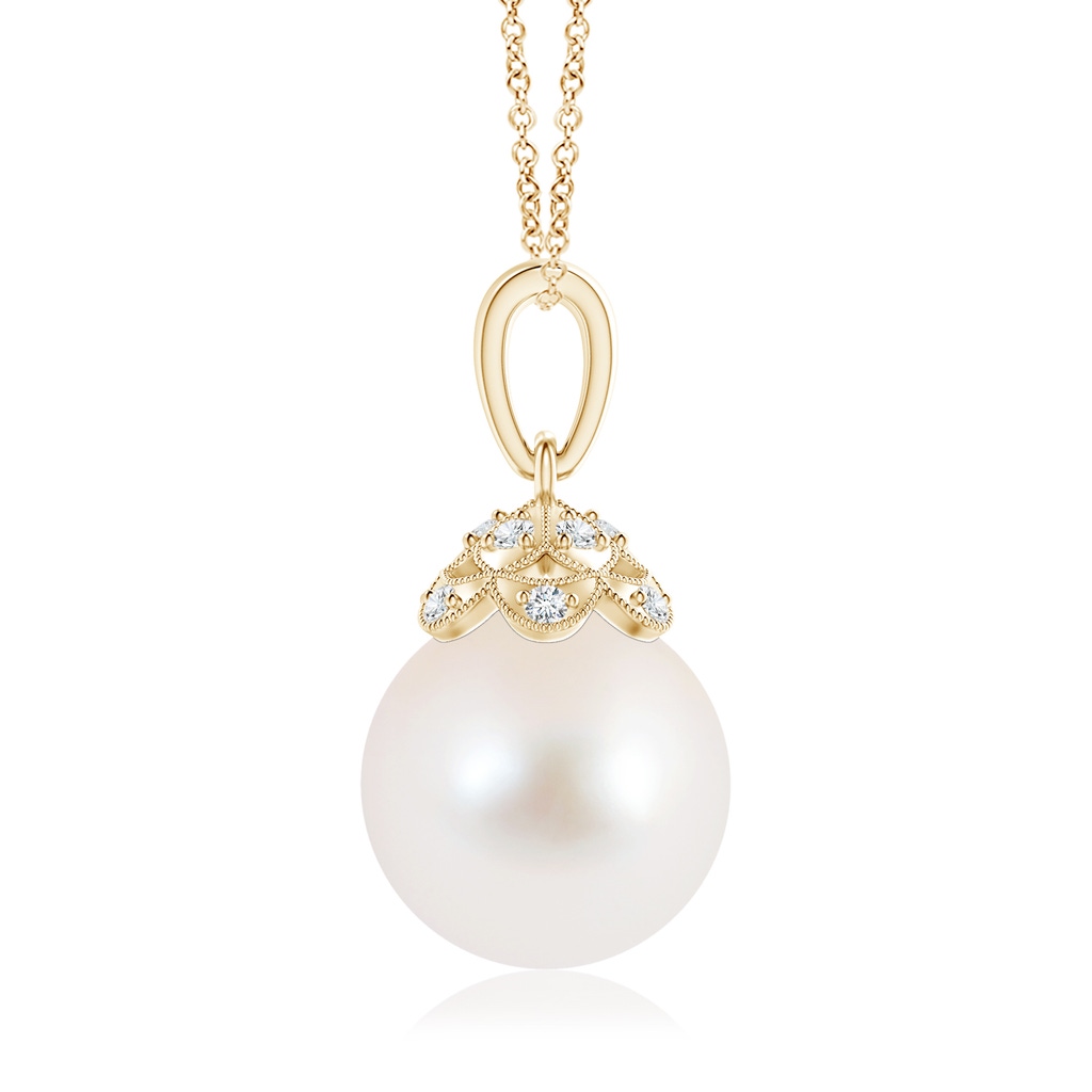 10mm AAA Freshwater Pearl Pendant with Diamond Studded Crown in Yellow Gold Product Image