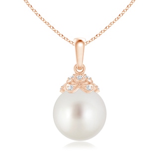 10mm AAA South Sea Cultured Pearl Pendant with Diamond Studded Crown in Rose Gold