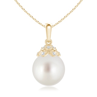 10mm AAA South Sea Cultured Pearl Pendant with Diamond Studded Crown in Yellow Gold