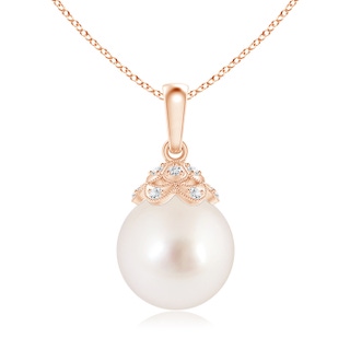 10mm AAAA South Sea Cultured Pearl Pendant with Diamond Studded Crown in Rose Gold