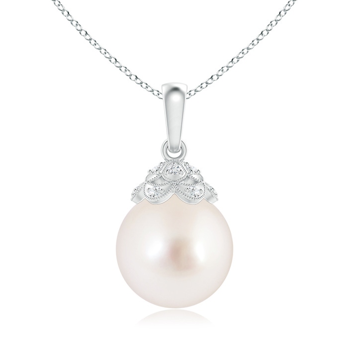 10mm AAAA South Sea Cultured Pearl Pendant with Diamond Studded Crown in S999 Silver