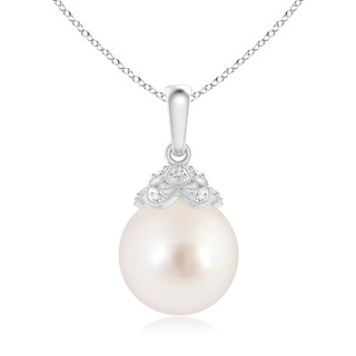 10mm AAAA South Sea Cultured Pearl Pendant with Diamond Studded Crown in White Gold