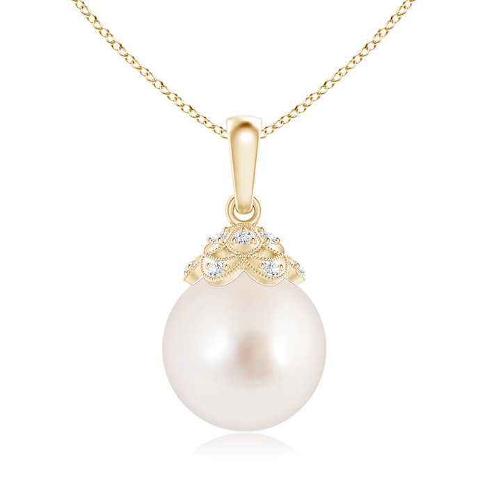 10mm AAAA South Sea Cultured Pearl Pendant with Diamond Studded Crown in Yellow Gold