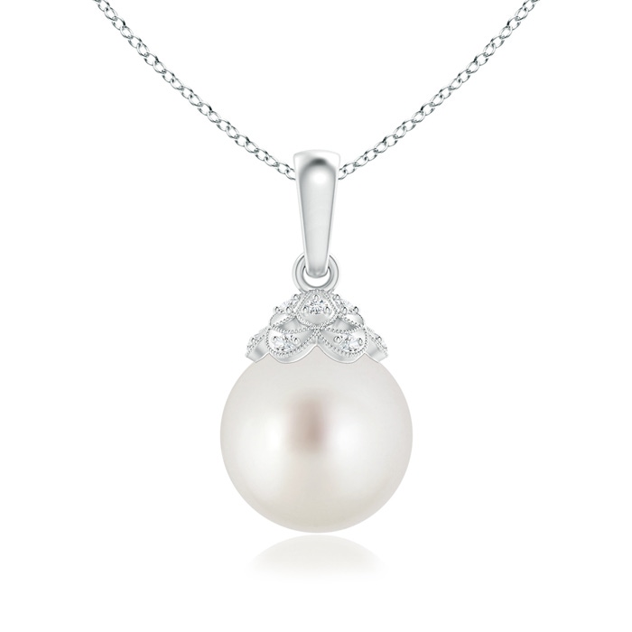 9mm AAA South Sea Cultured Pearl Pendant with Diamond Studded Crown in White Gold