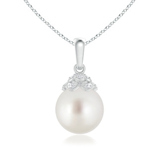 9mm AAA South Sea Cultured Pearl Pendant with Diamond Studded Crown in White Gold
