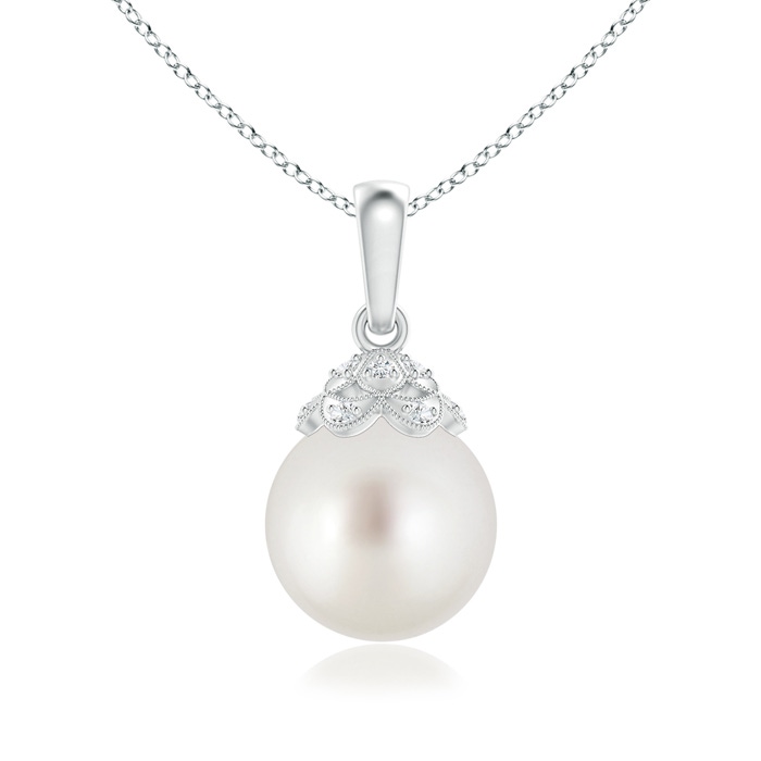 9mm AAA South Sea Cultured Pearl Pendant with Diamond Studded Crown in White Gold 