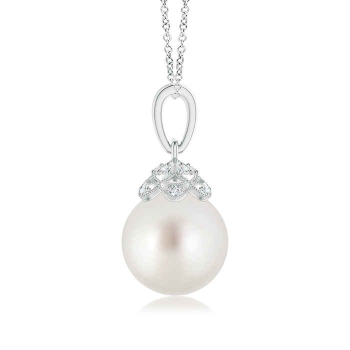 9mm AAA South Sea Cultured Pearl Pendant with Diamond Studded Crown in White Gold product image