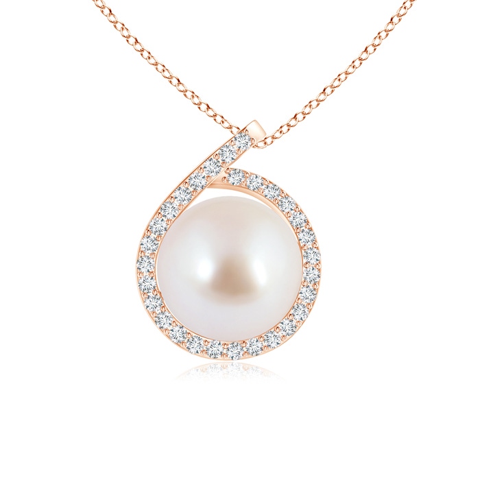 8mm AAA Akoya Cultured Pearl Loop Pendant with Diamond Halo in Rose Gold