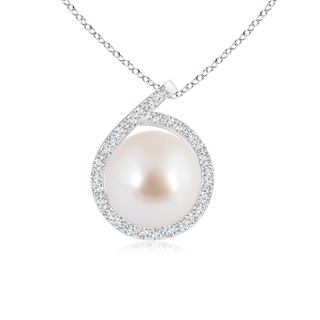 8mm AAA Akoya Cultured Pearl Loop Pendant with Diamond Halo in White Gold