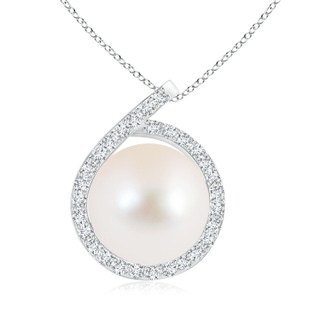 10mm AAA Freshwater Cultured Pearl Loop Pendant with Diamond Halo in White Gold