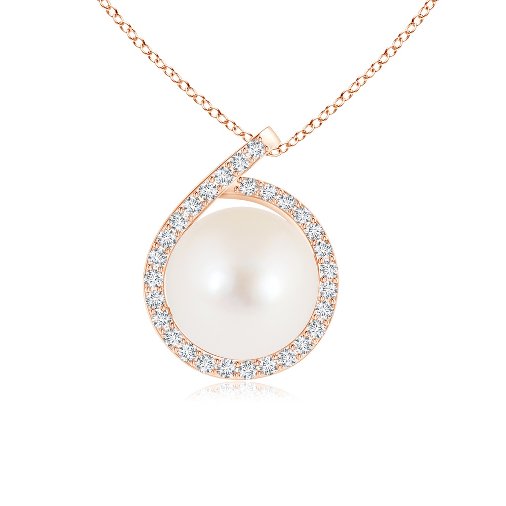 8mm AAA Freshwater Cultured Pearl Loop Pendant with Diamond Halo in Rose Gold