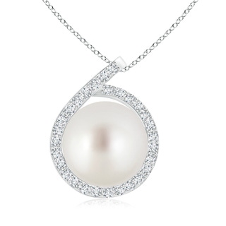 10mm AAA South Sea Pearl Loop Pendant with Diamond Halo in S999 Silver