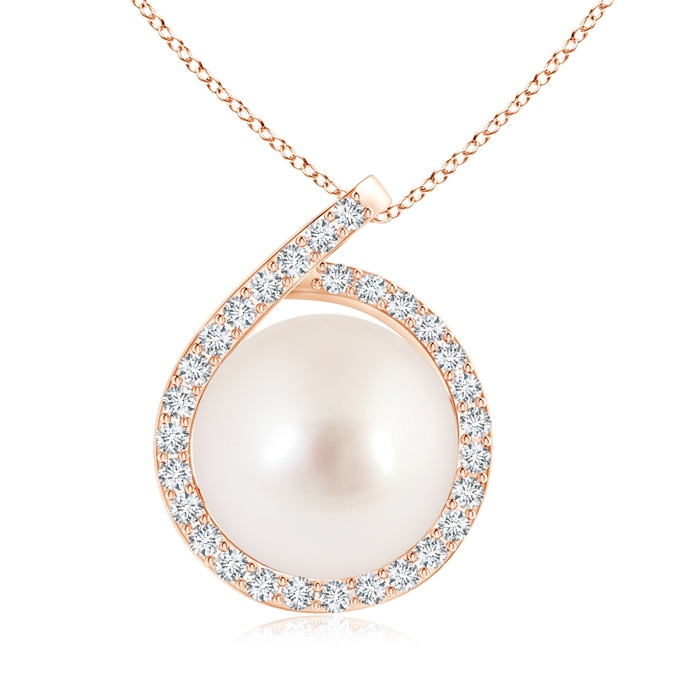 10mm AAAA South Sea Pearl Loop Pendant with Diamond Halo in Rose Gold