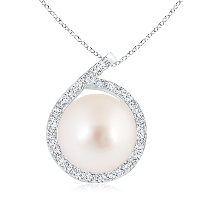 10mm AAAA South Sea Pearl Loop Pendant with Diamond Halo in S999 Silver