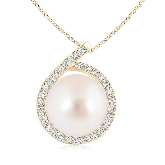 10mm AAAA South Sea Pearl Loop Pendant with Diamond Halo in Yellow Gold