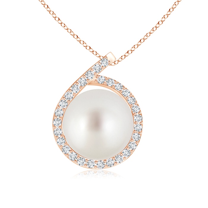 9mm AAA South Sea Pearl Loop Pendant with Diamond Halo in Rose Gold