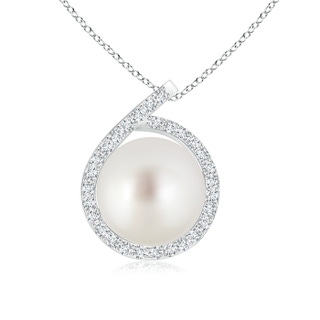 9mm AAA South Sea Pearl Loop Pendant with Diamond Halo in S999 Silver