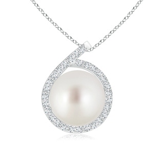 9mm AAA South Sea Pearl Loop Pendant with Diamond Halo in White Gold