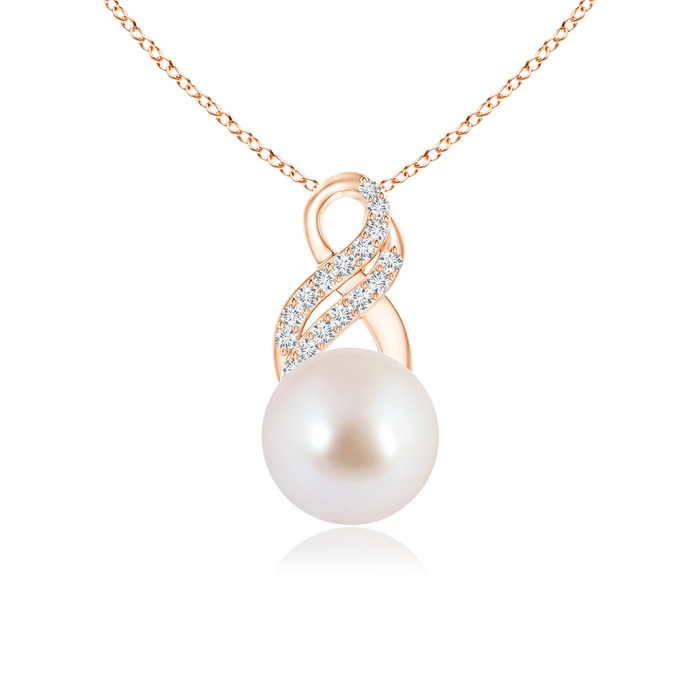 8mm AAA Akoya Cultured Pearl Drop Pendant with Infinity Swirl in Rose Gold 