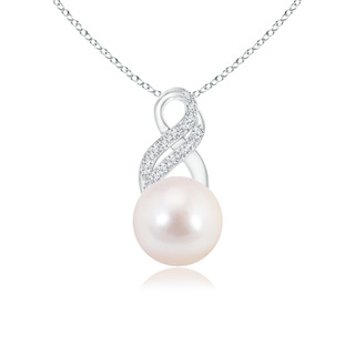 8mm AAAA Akoya Cultured Pearl Drop Pendant with Infinity Swirl in White Gold