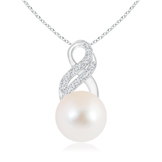 10mm AAA Freshwater Pearl Drop Pendant with Infinity Swirl in White Gold