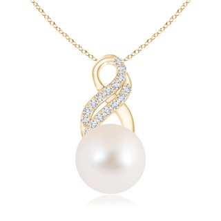 10mm AAA Freshwater Pearl Drop Pendant with Infinity Swirl in Yellow Gold