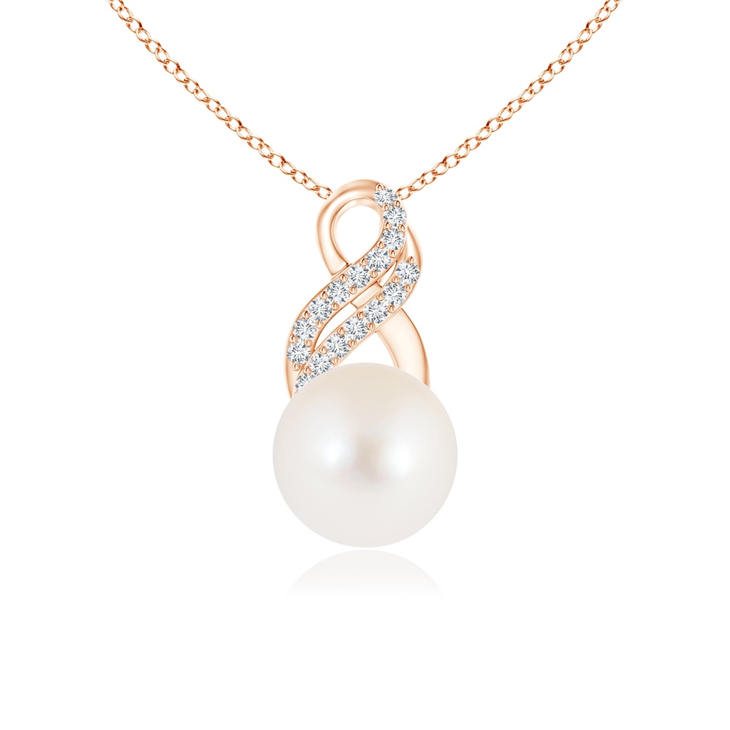 8mm AAA Freshwater Pearl Drop Pendant with Infinity Swirl in Rose Gold 