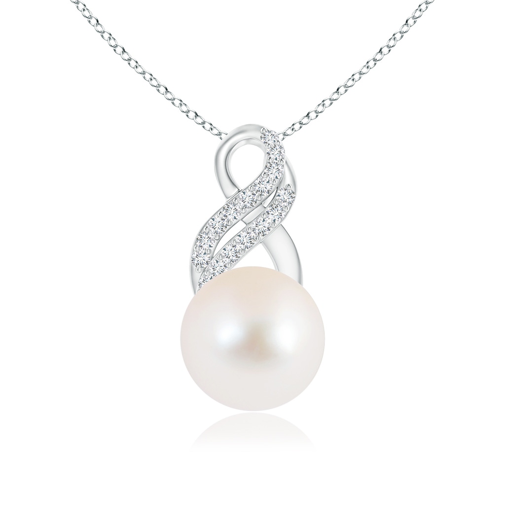 9mm AAA Freshwater Pearl Drop Pendant with Infinity Swirl in White Gold