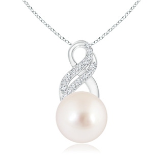 10mm AAAA South Sea Cultured Pearl Drop Pendant with Infinity Swirl in White Gold