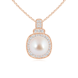 8mm AAA Akoya Cultured Pearl Rope-Edged Pendant with Diamond Halo in Rose Gold