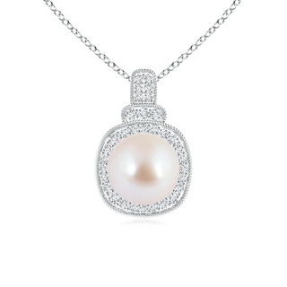 8mm AAA Akoya Cultured Pearl Rope-Edged Pendant with Diamond Halo in S999 Silver