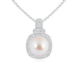 8mm AAA Akoya Cultured Pearl Rope-Edged Pendant with Diamond Halo in White Gold