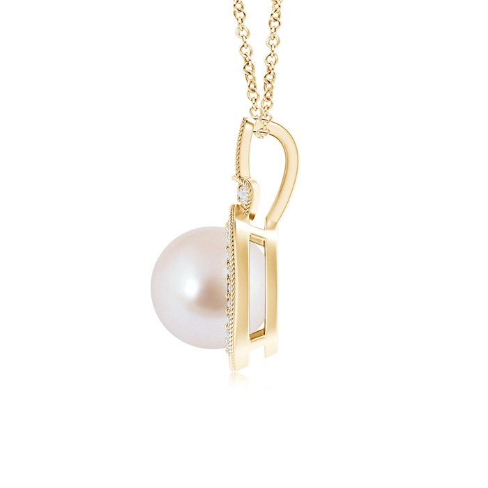 8mm AAA Akoya Cultured Pearl Rope-Edged Pendant with Diamond Halo in Yellow Gold Product Image