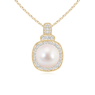 8mm AAAA Akoya Cultured Pearl Rope-Edged Pendant with Diamond Halo in Yellow Gold