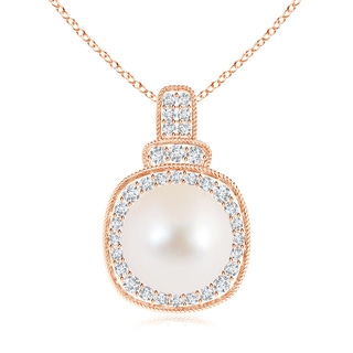 10mm AAA Freshwater Cultured Pearl Rope-Edged Pendant with Diamonds in Rose Gold