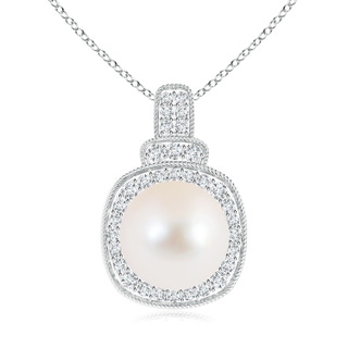 10mm AAA Freshwater Cultured Pearl Rope-Edged Pendant with Diamonds in White Gold