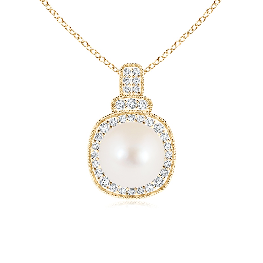 8mm AAA Freshwater Cultured Pearl Rope-Edged Pendant with Diamonds in Yellow Gold