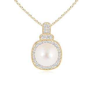 8mm AAA Freshwater Cultured Pearl Rope-Edged Pendant with Diamonds in Yellow Gold