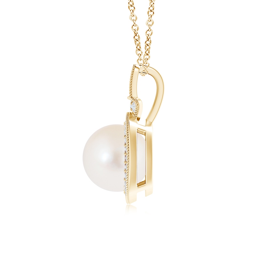 8mm AAA Freshwater Cultured Pearl Rope-Edged Pendant with Diamonds in Yellow Gold product image