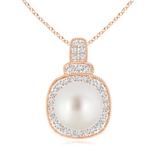 10mm AAA South Sea Cultured Pearl Rope-Edged Pendant with Diamonds in Rose Gold