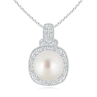 10mm AAA South Sea Cultured Pearl Rope-Edged Pendant with Diamonds in White Gold